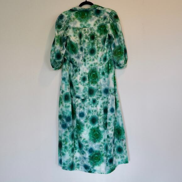 Hunter Bell Women Green Tie Dye Printed Balloon Sleeve Clayton Maxi Dress XS - Picture 5 of 10